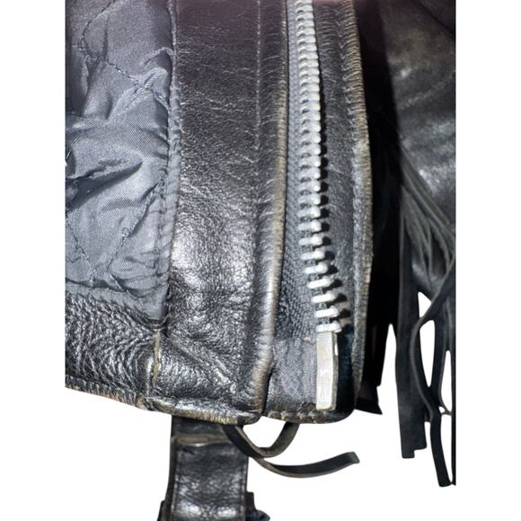 Open Road | Vintage Black Fringe Leather Motorcycle Jacket | Size 38 | Medium - Picture 11 of 13